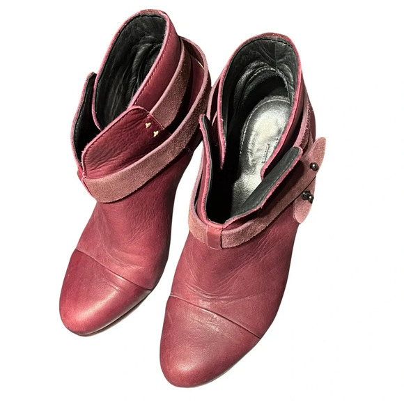 Rag & Bone Harrow Burgundy Leather Stud Harness Block‎ Heel Size 38 Taylor Swift - Picture 3 of 13